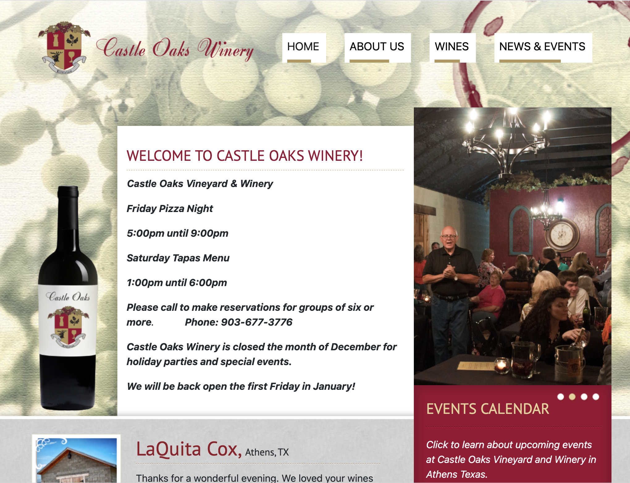 Castle Oaks Winery homepage